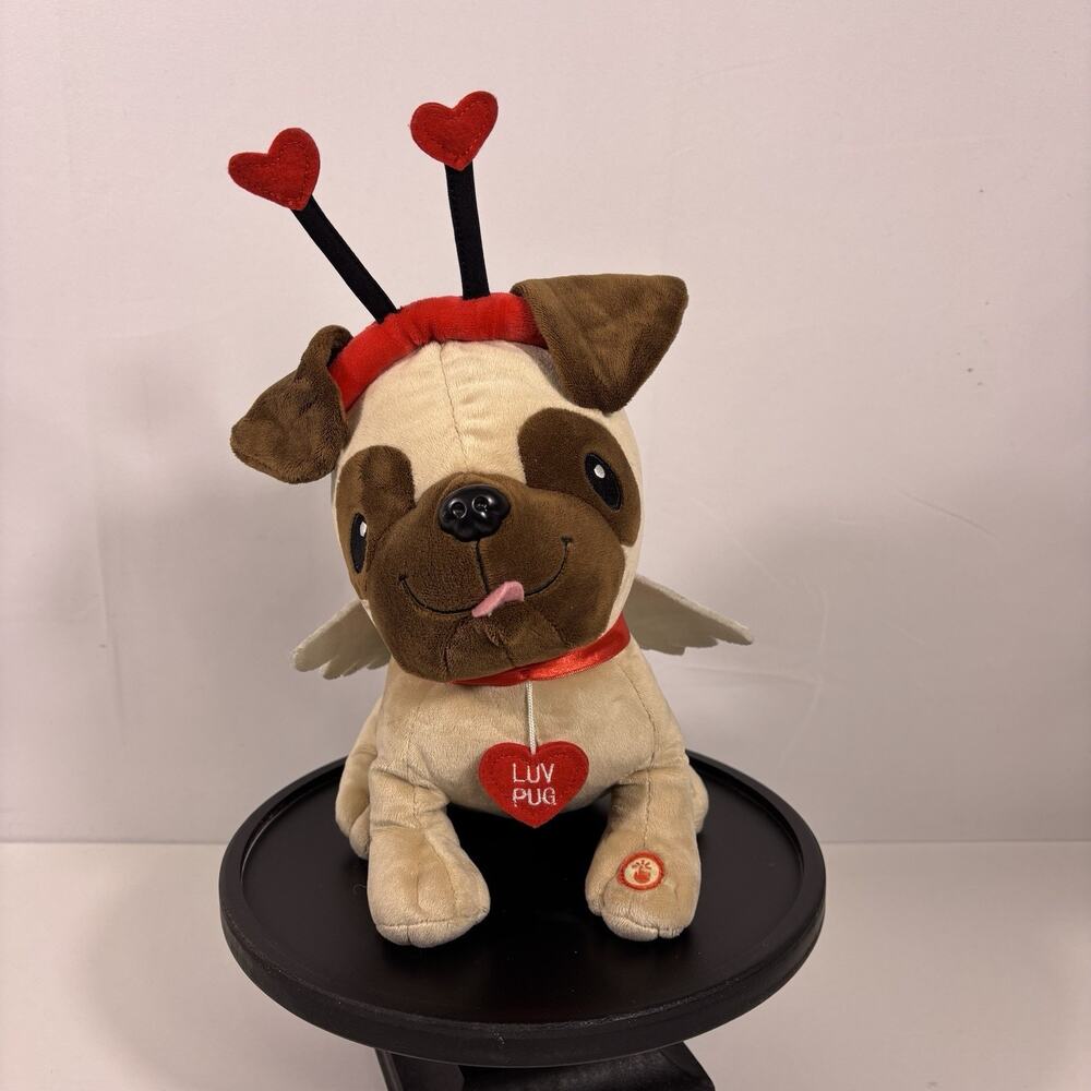 Hallmark Luv Pug Plush Musical “I Like Big Hugs” Valentine Dog w/ Wings 10”